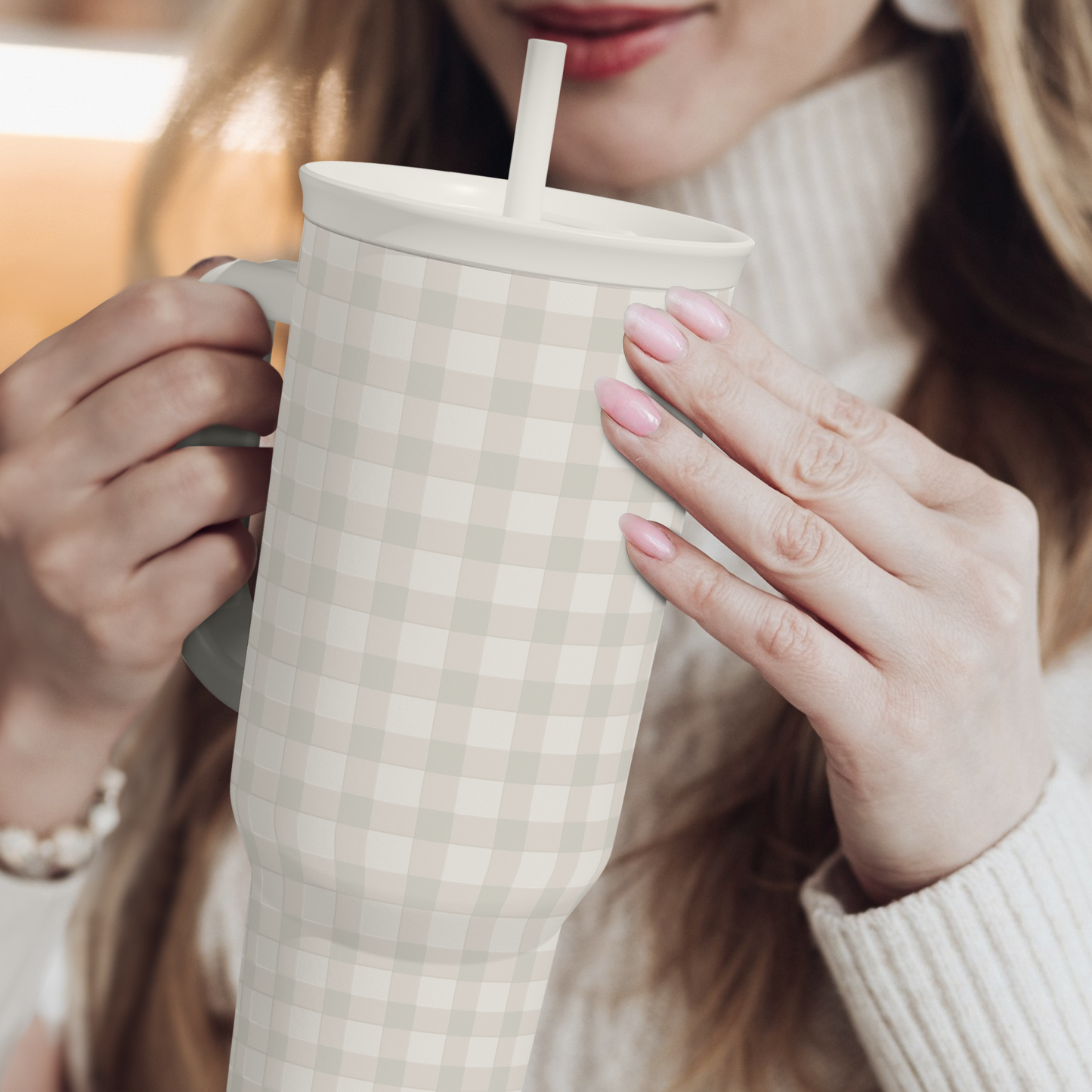 Grey Gingham Slidemate | Slider Tumbler with Handle 40oz
